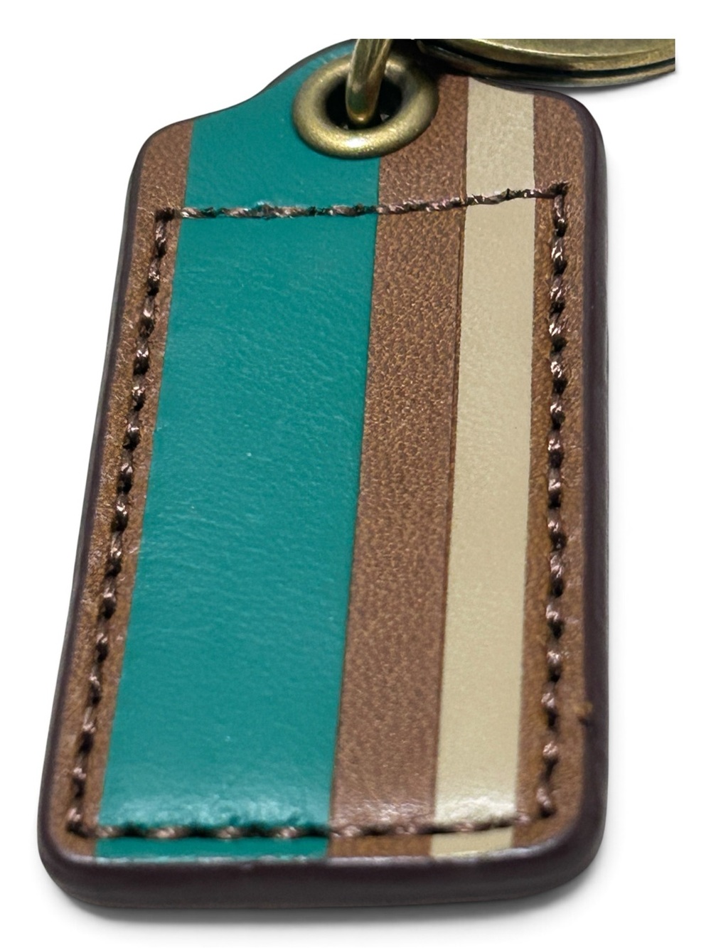 COACH Leather Debossed Painted Stripe Brass Hardware Hangtag/Key Ring/ Bag Charm - Picture 3 of 6